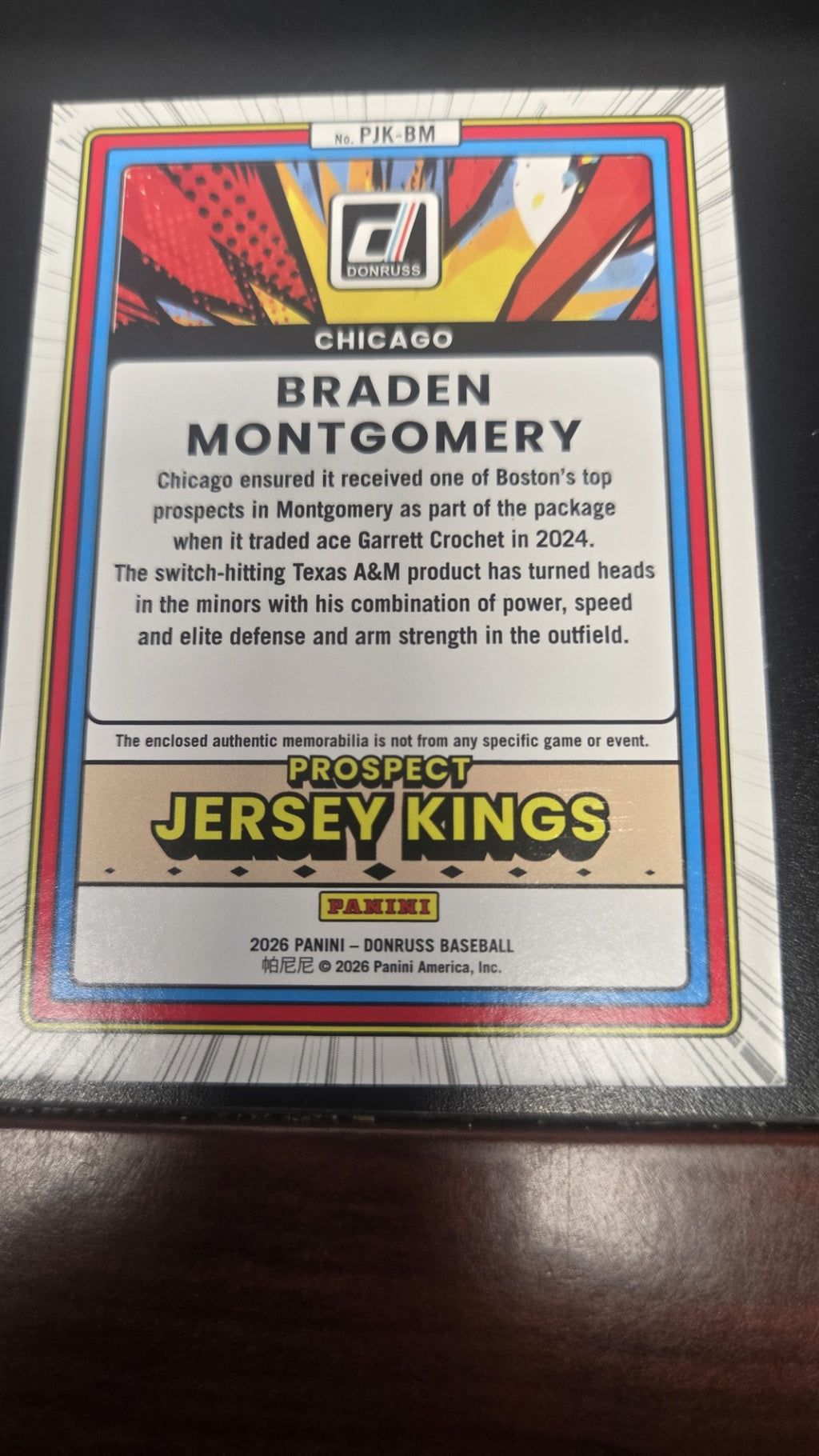2026 Donruss Baseball Braden Montgomery Prospect Jersey Kings Orange Cracked Ice Jersey Relic #PJK-BM