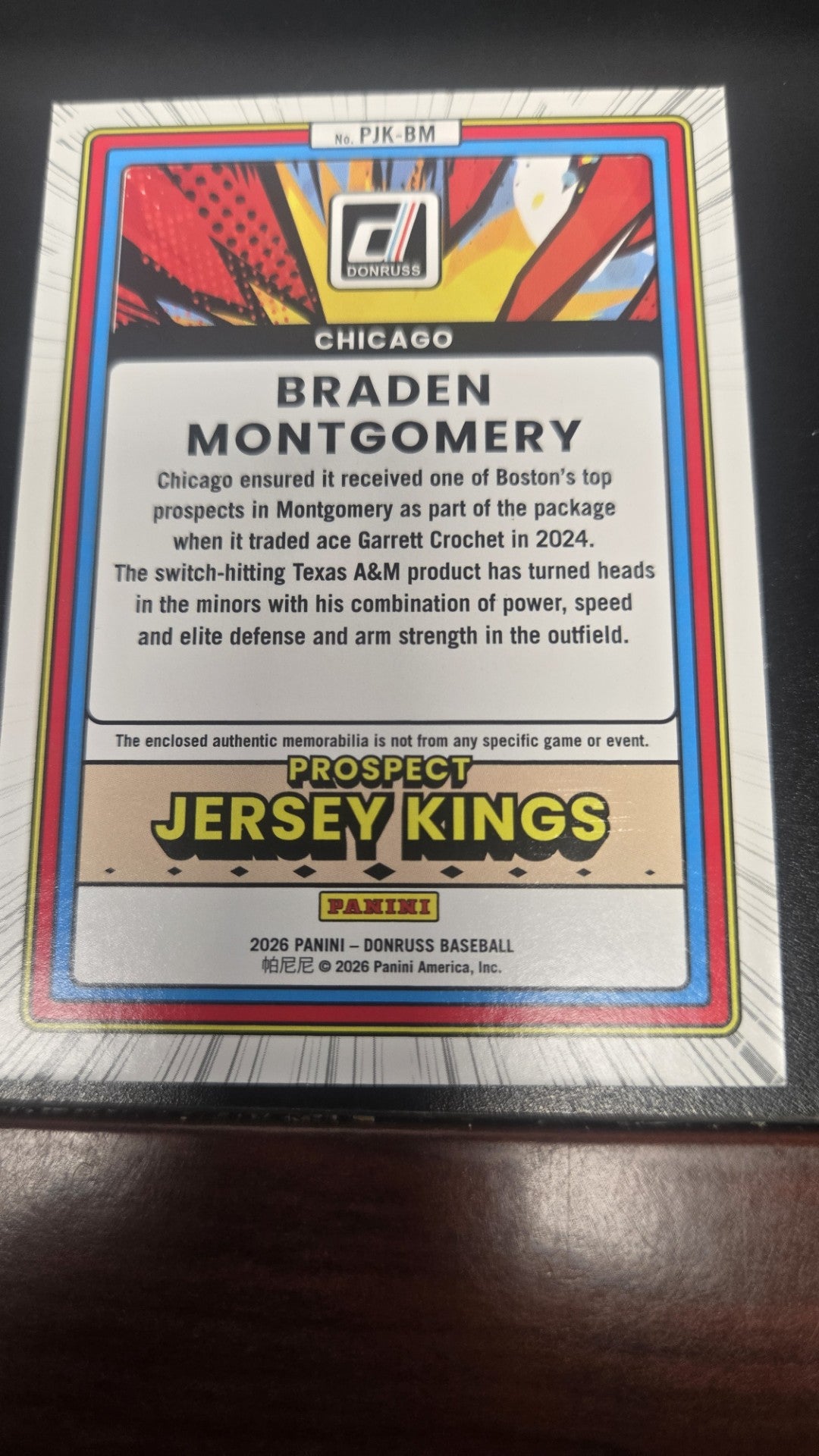 2026 Donruss Baseball Braden Montgomery Prospect Jersey Kings Orange Cracked Ice Jersey Relic #PJK-BM