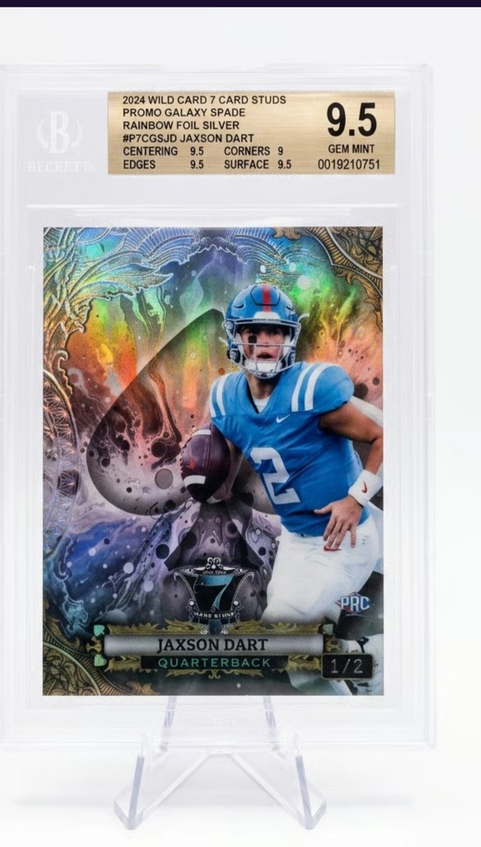 2024 Wild Card 7 Card Studs Jaxson Dart RC 1/2 Galaxy Spade Rainbow Foil Silver – BGS 9.5 Gem Mint