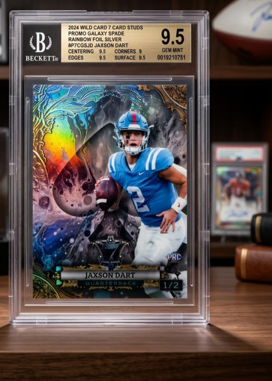 2024 Wild Card 7 Card Studs Jaxson Dart rookie 1/2 Galaxy Spade rainbow foil silver BGS 9.5 football card