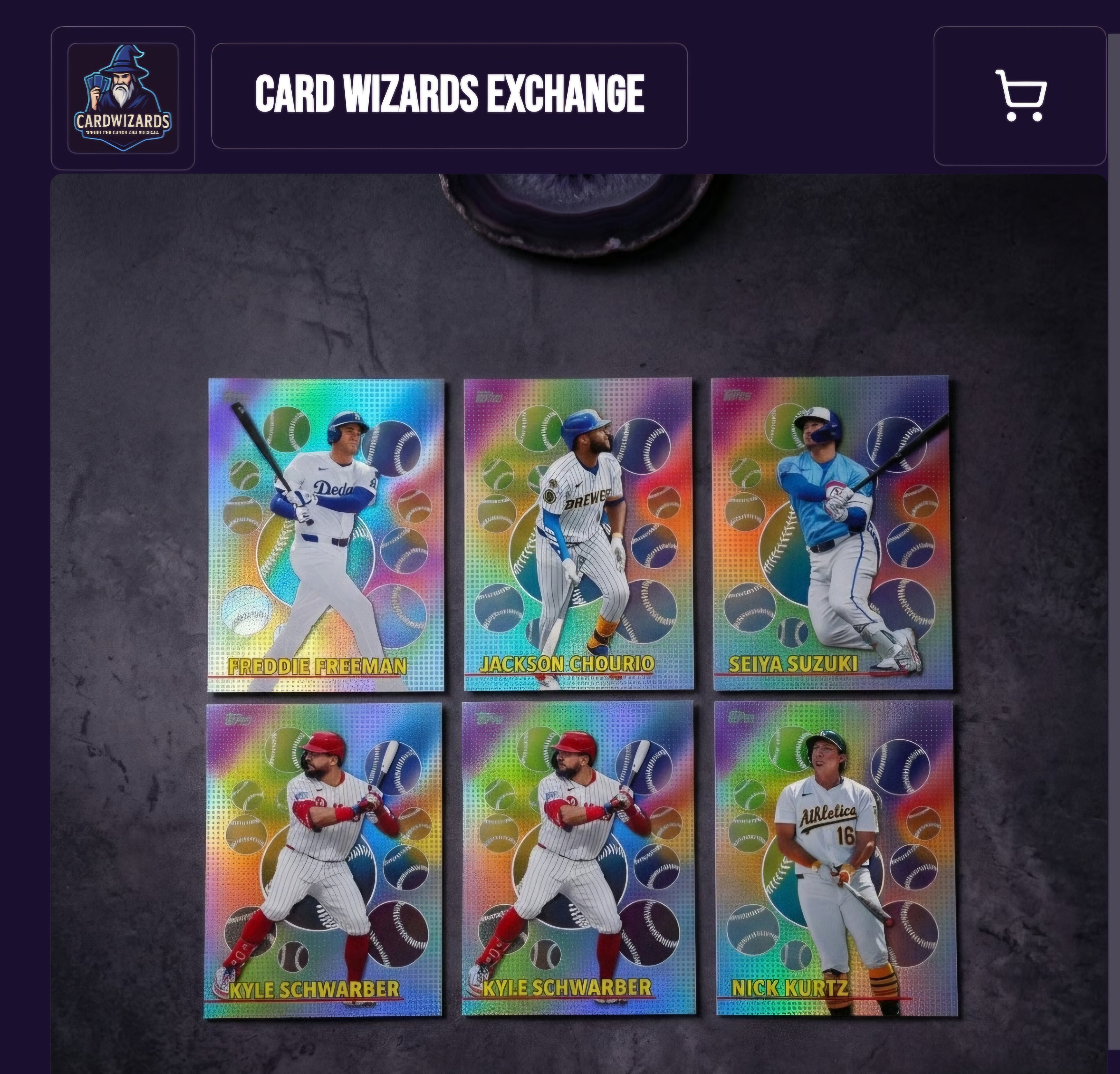 6-card Topps refractor baseball lot Freddie Freeman Jackson Chourio Seiya Suzuki Kyle Schwarber Nick Kurtz