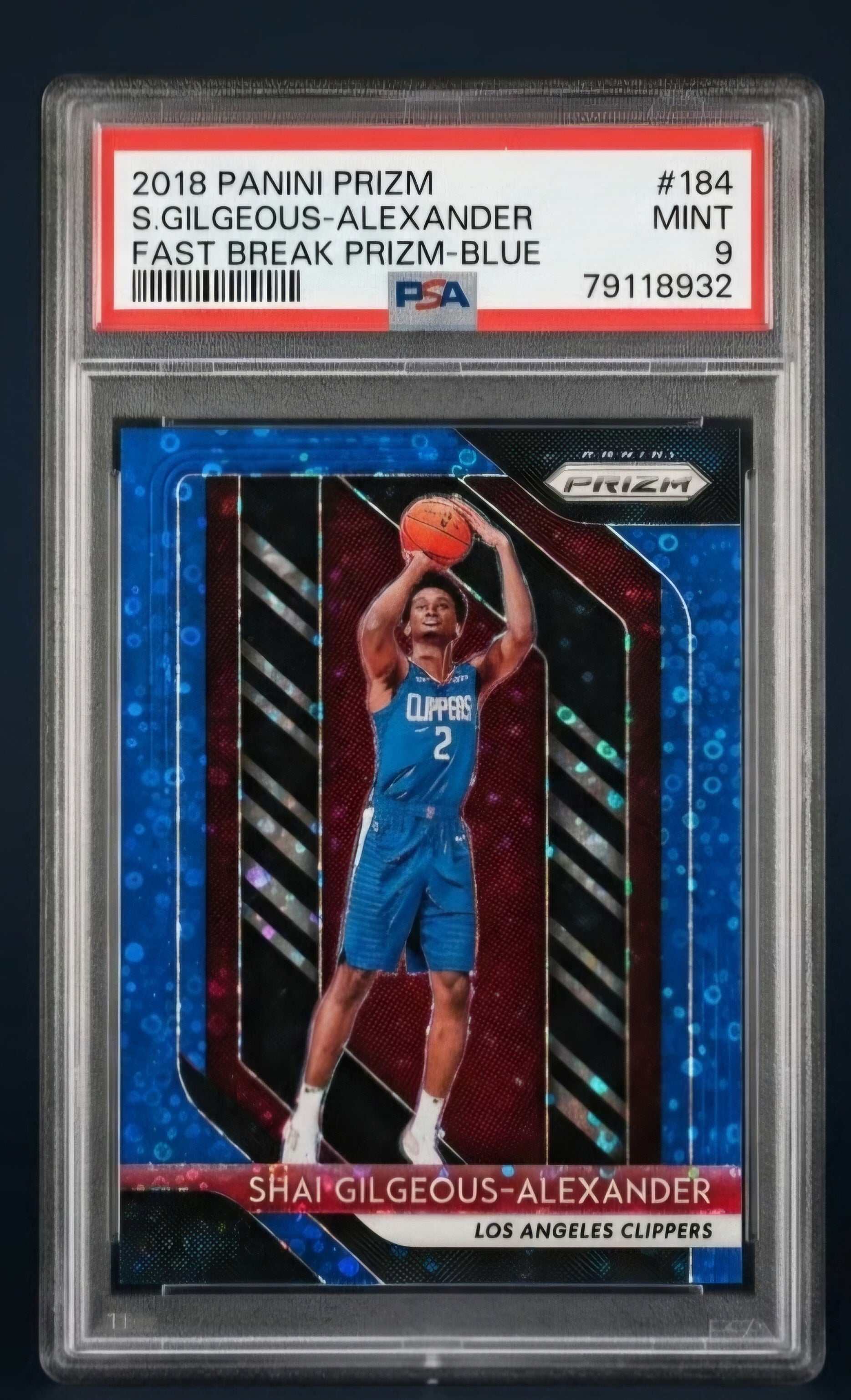 2018 Panini Prizm Fast Break Blue #184 Shai Gilgeous-Alexander PSA 9 Los Angeles Clippers basketball card